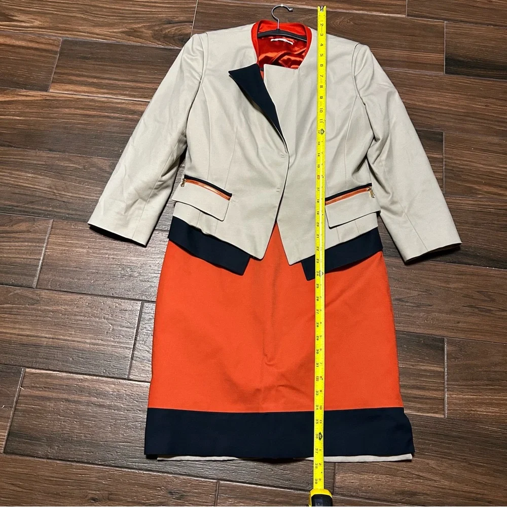 T Tahari Women’s Dress‎ Suit Set Orange Tan Navy 10 Blazer 2 Piece